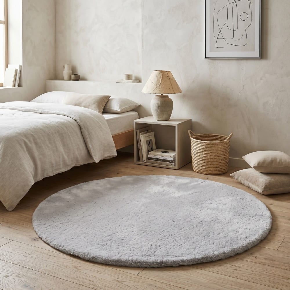Tapis rond imitation fourrure extra-doux gris clair 120x120 — vue 3