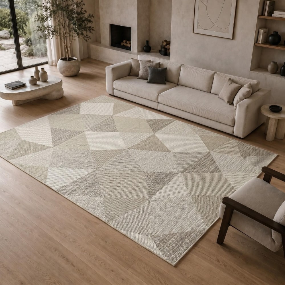 Tapis extérieur intérieur motif géométrique beige brun 160x230 — vue 3