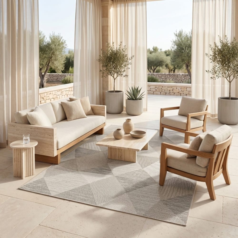 Tapis extérieur intérieur motif géométrique beige brun 160x230 — vue 4
