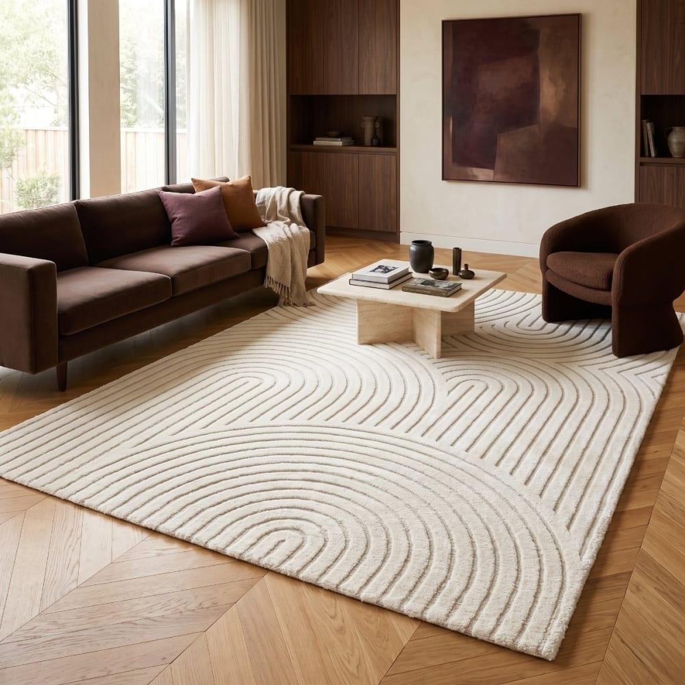 Tapis doux à relief moderne graphique blanc 160x230 — vue 3