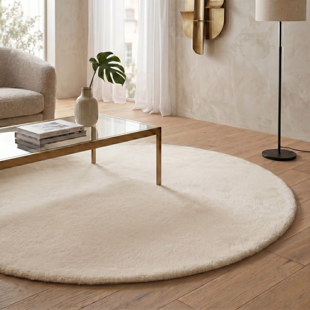 Tapis lavable imitation fourrure extra-doux beige 120x120 — vue 3