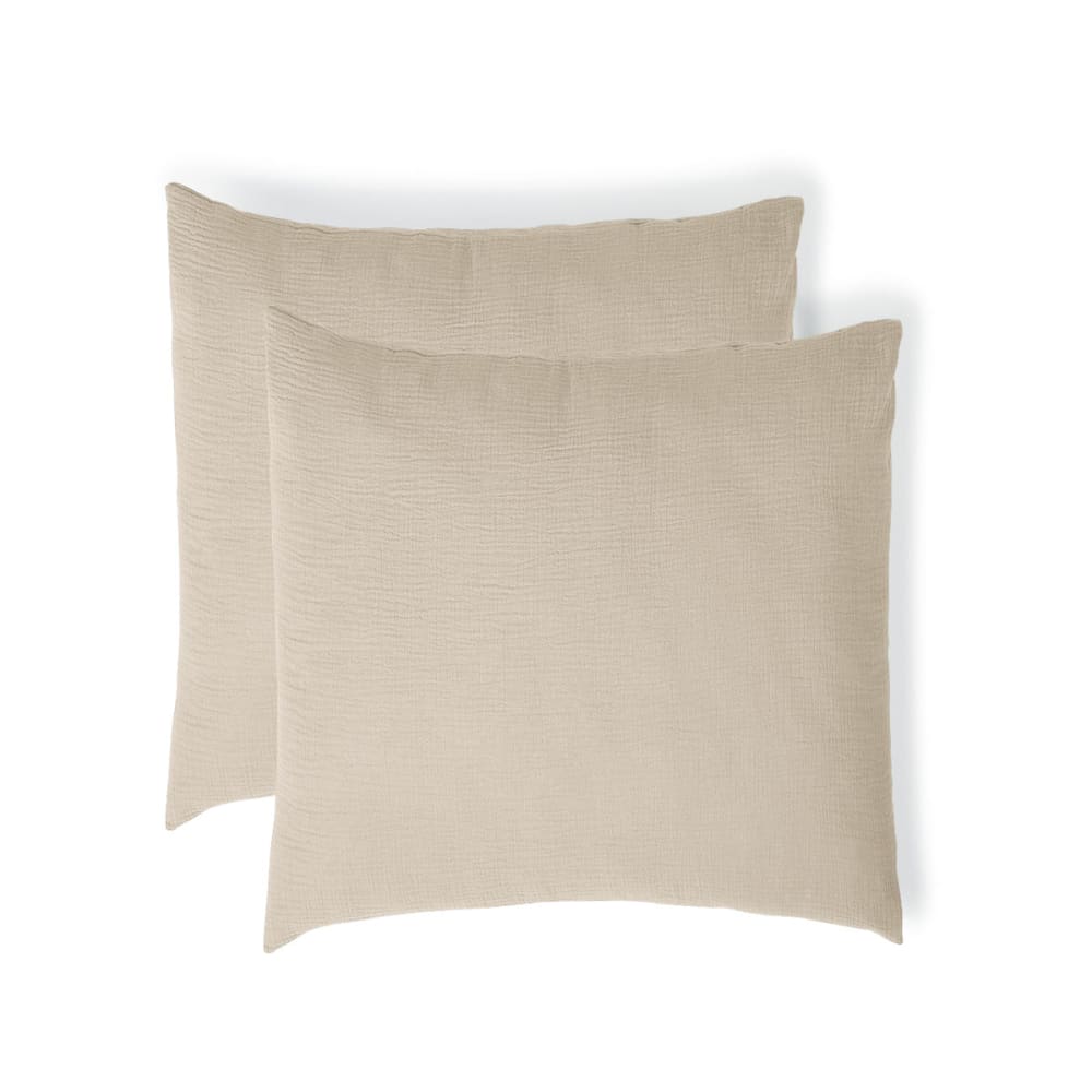 Taie d'oreiller (x2) gaze de coton beige clair 65x65