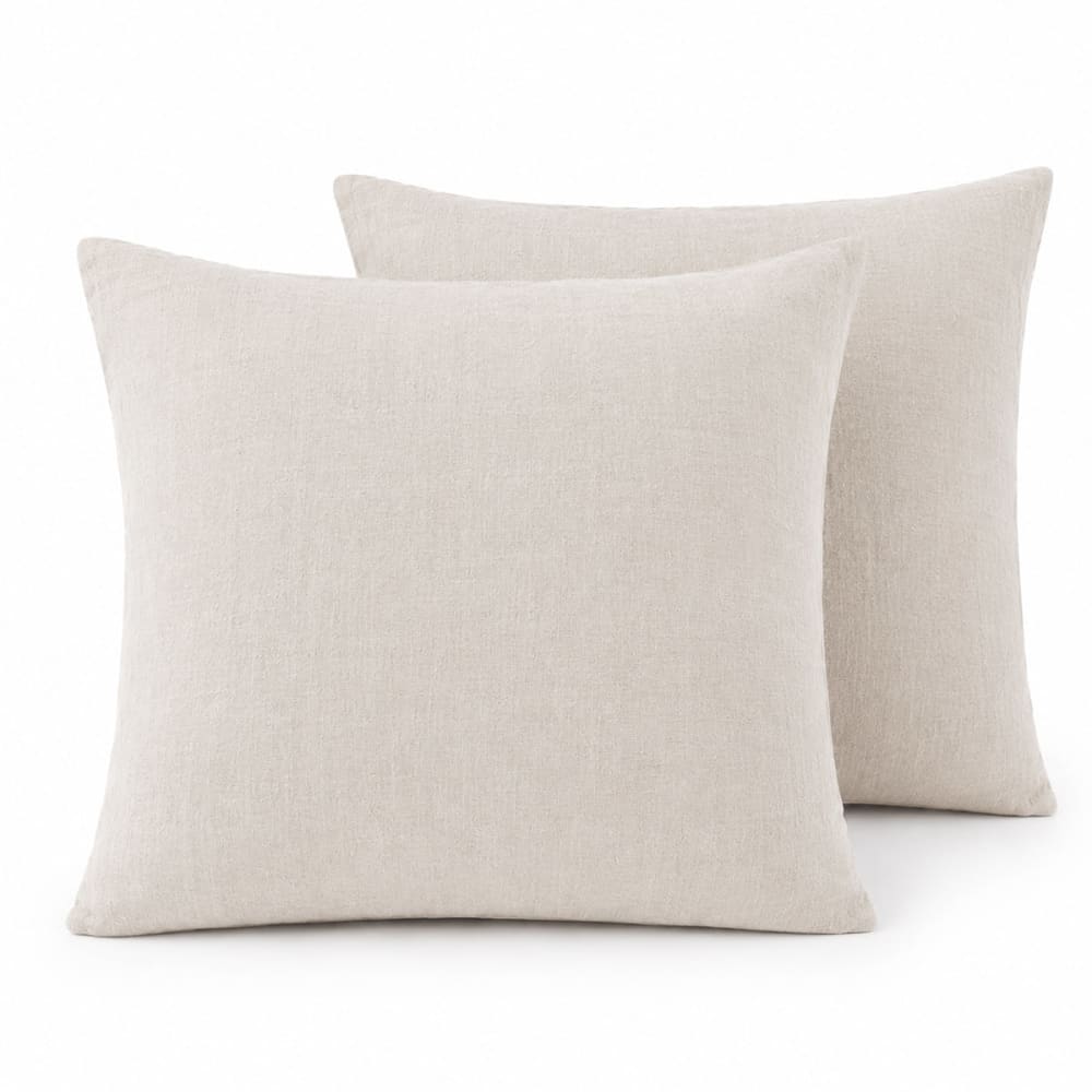 Taie d'oreiller (x2) lin lavé beige clair 65x65