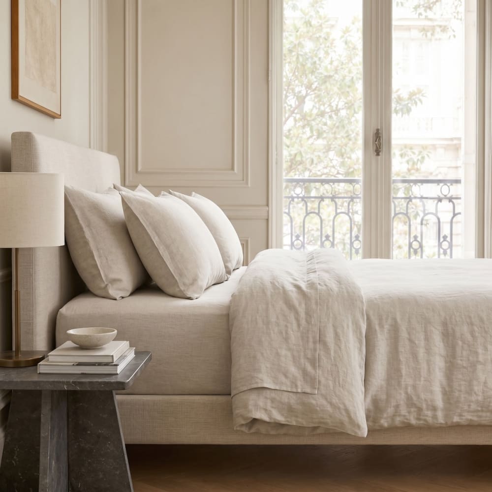 Taie d'oreiller (x2) lin lavé beige clair 65x65 — vue 4