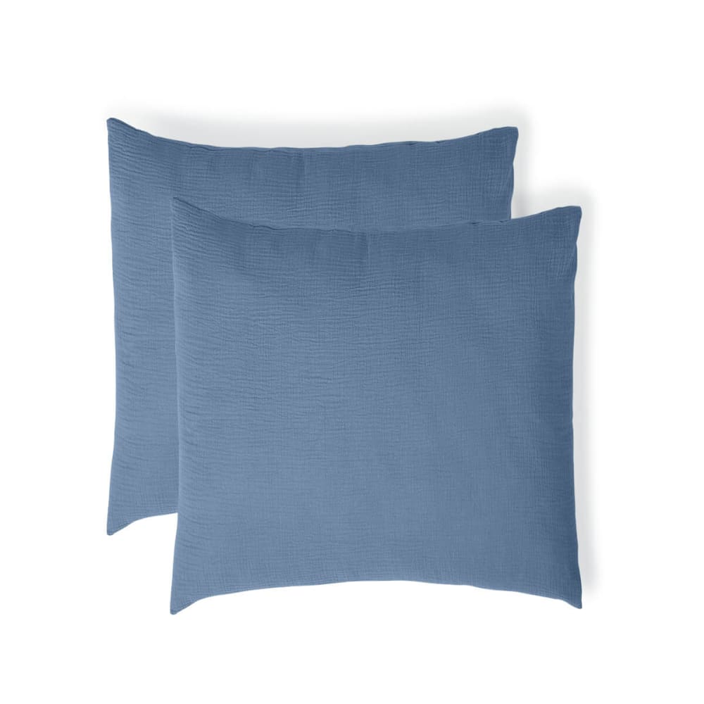 Taie d'oreiller (x2) gaze de coton bleu 65x65