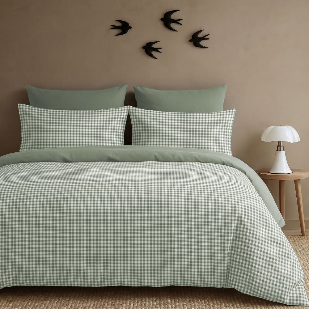 Parure + taies 65x65 coton lavé vert céladon 240x220