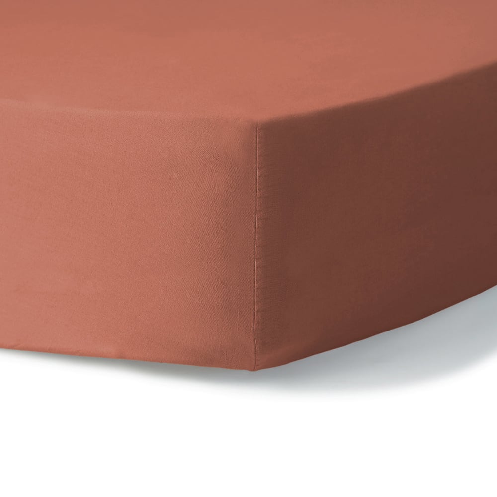 Drap housse coton lavé terracotta 140x200x30