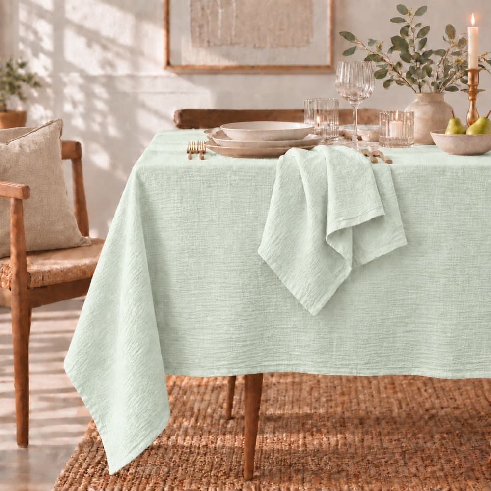 Febronie Tischdeckenset mit 10 Servietten aus Baumwolle 160x400 style classic chic Grün Öko-Tex Zertifikat Baumwolle