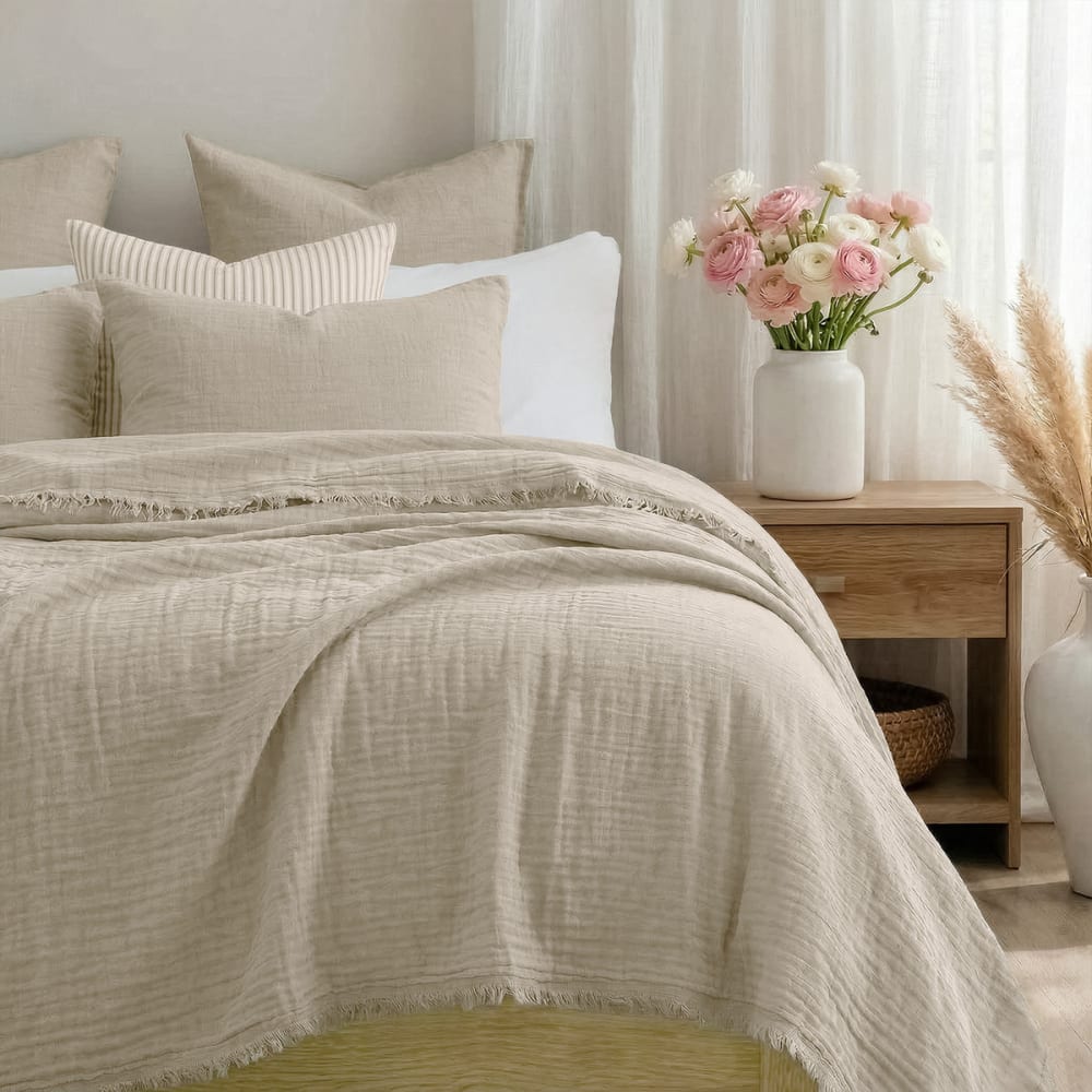 Jeté de lit gaze de coton 230x250 beige clair