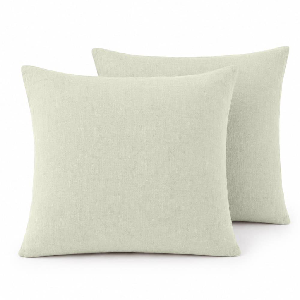 Taie d'oreiller (x2) lin lavé vert amande 65x65