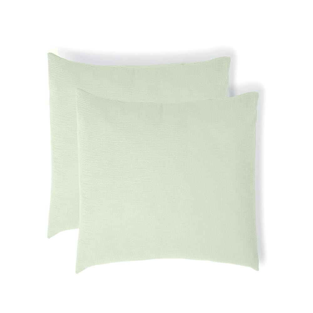 Taie d'oreiller (x2) gaze de coton vert amande 65x65