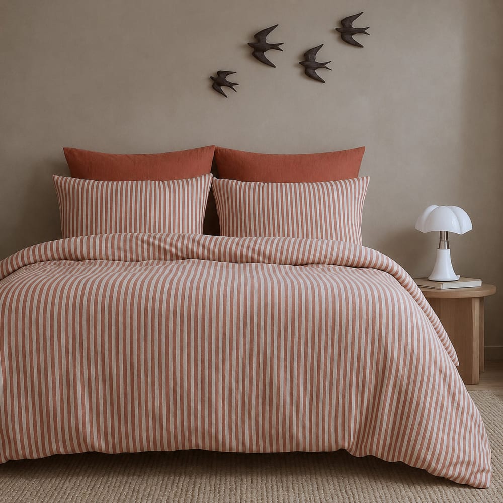 Parure + taies 65x65 coton lavé terracotta 260x240