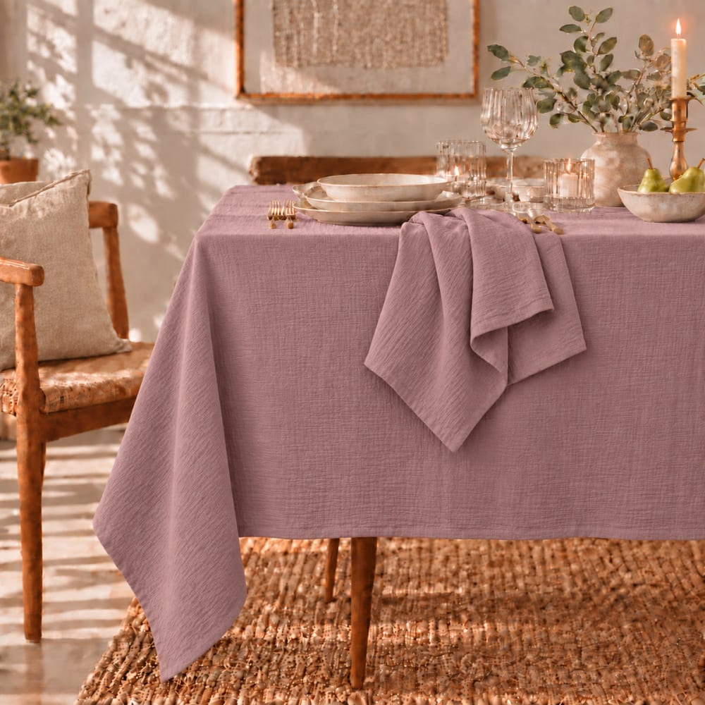 Febronie Tischdeckenset mit 10 Servietten aus Baumwolle 160x400 style classic chic Rosa Öko-Tex Zertifikat Baumwolle
