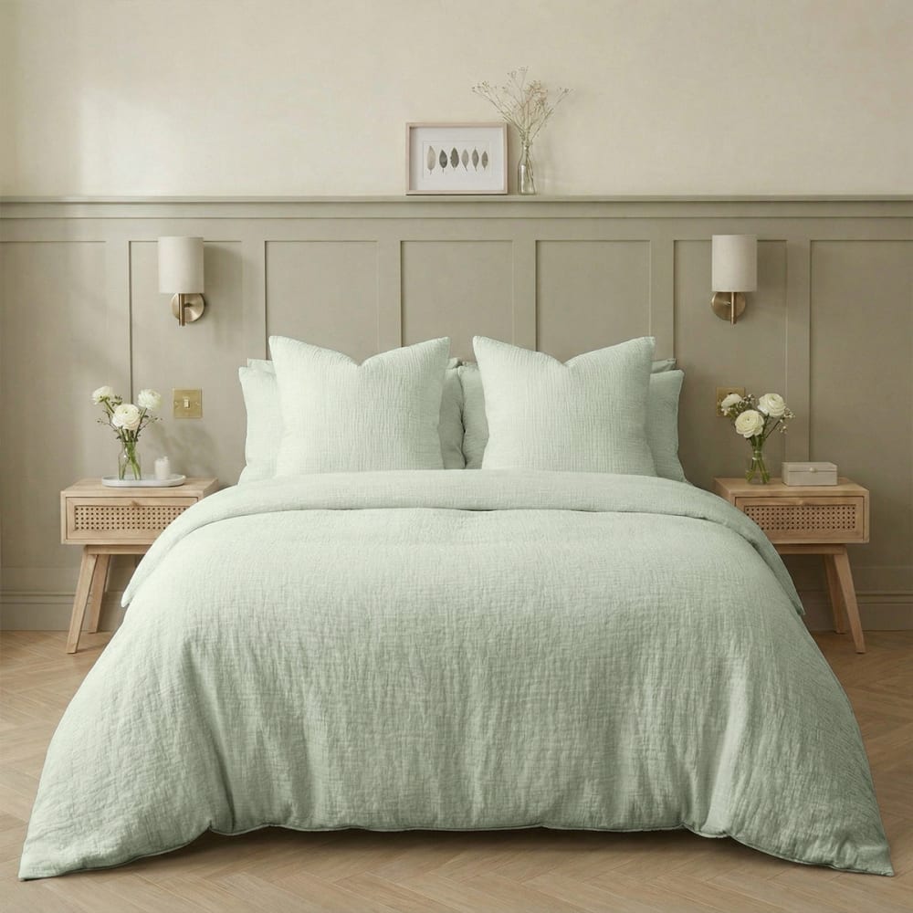Drap plat gaze de coton 270x300 vert amande — vue 4