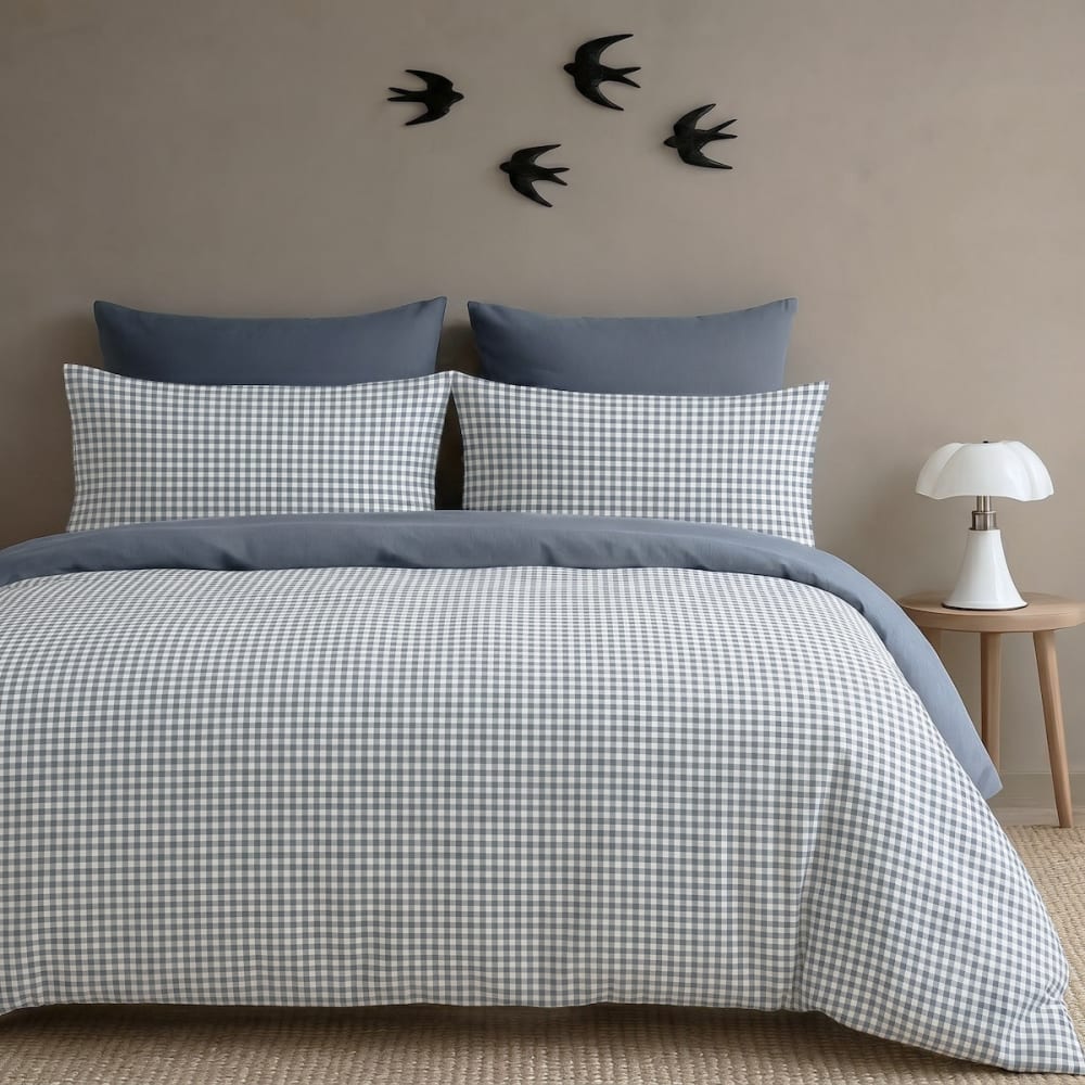 Parure + taies 65x65 coton lavé bleu orage 260x240
