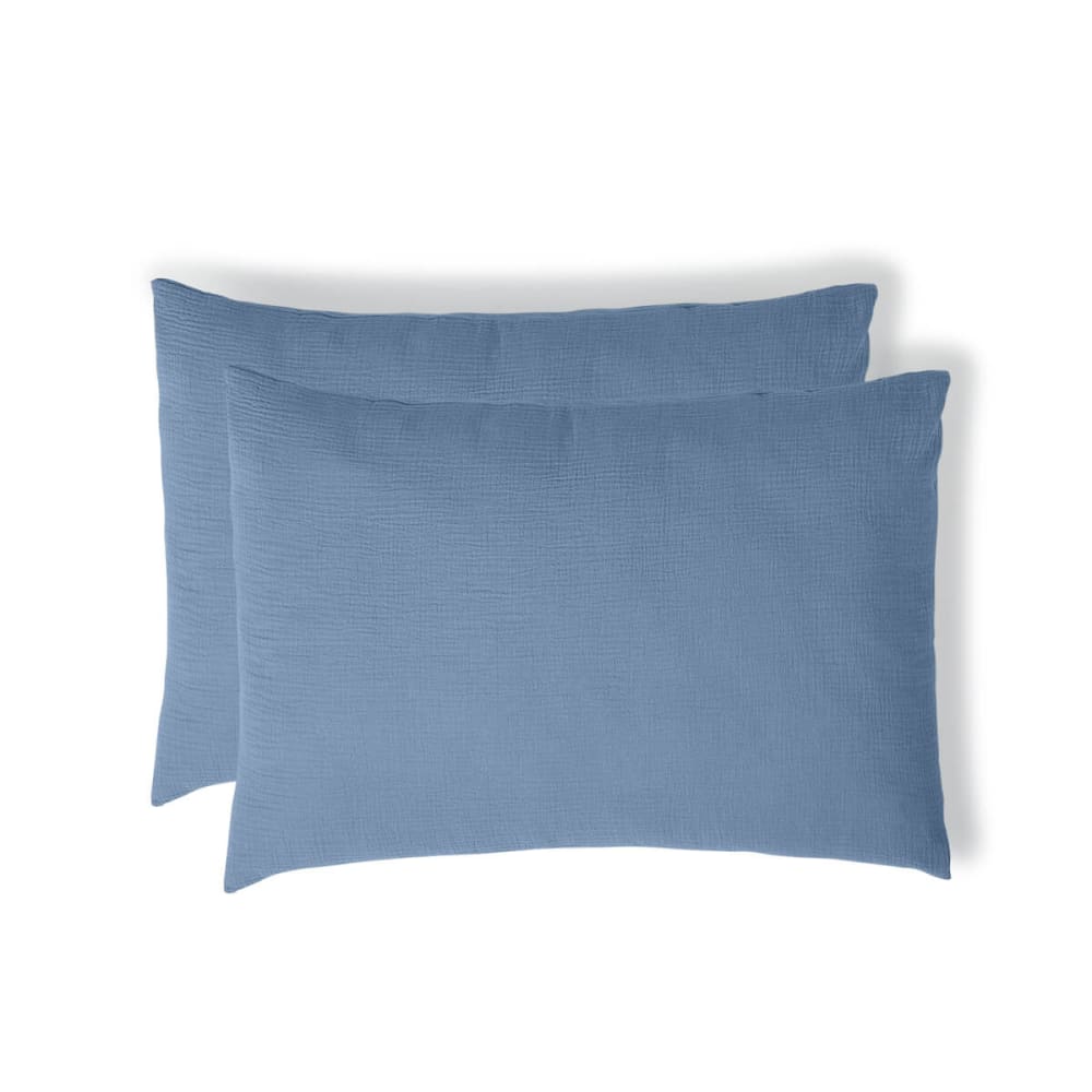 Taie d'oreiller (x2) gaze de coton bleu 50x70