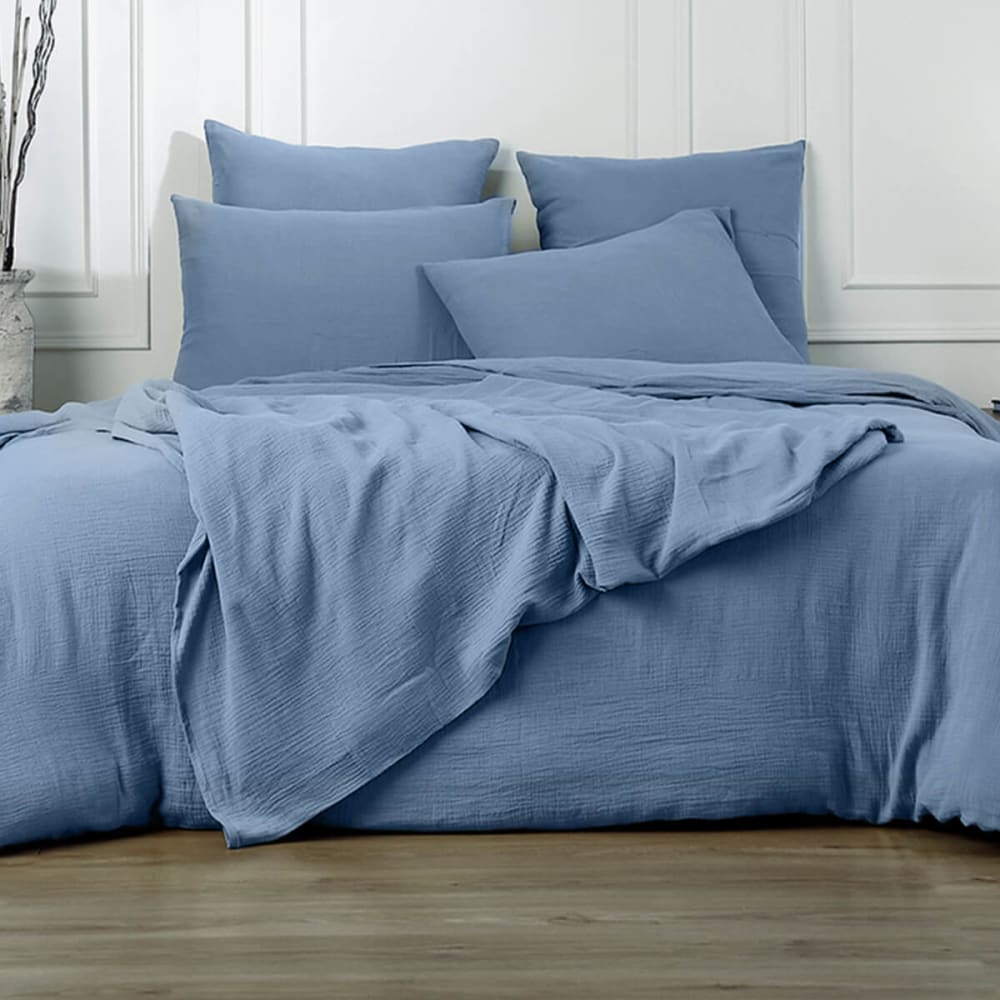 Taie d'oreiller (x2) gaze de coton bleu 50x70 — vue 3