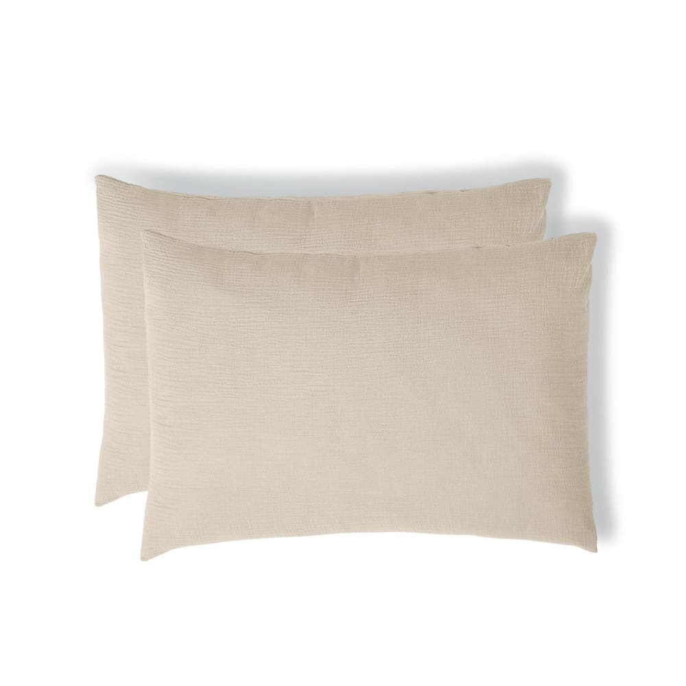 Taie d'oreiller (x2) gaze de coton beige clair 50x70