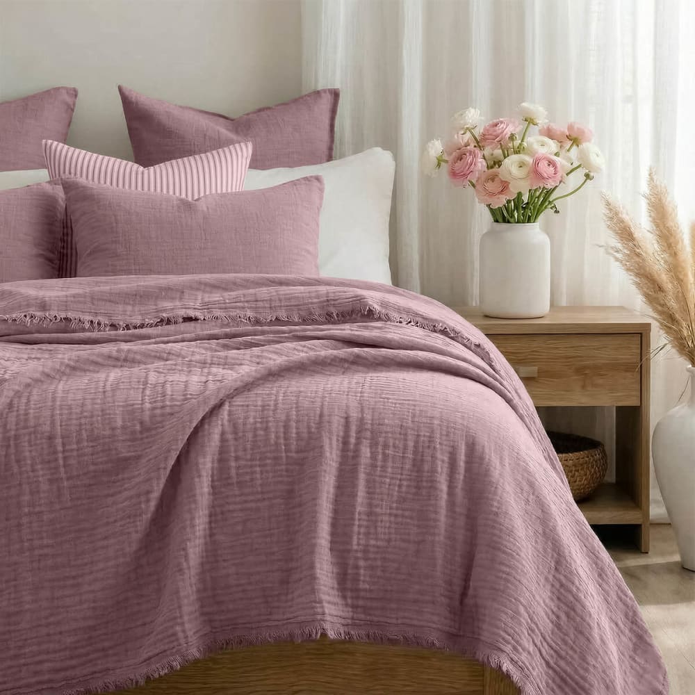 Jeté de lit gaze de coton 230x250 bois de rose
