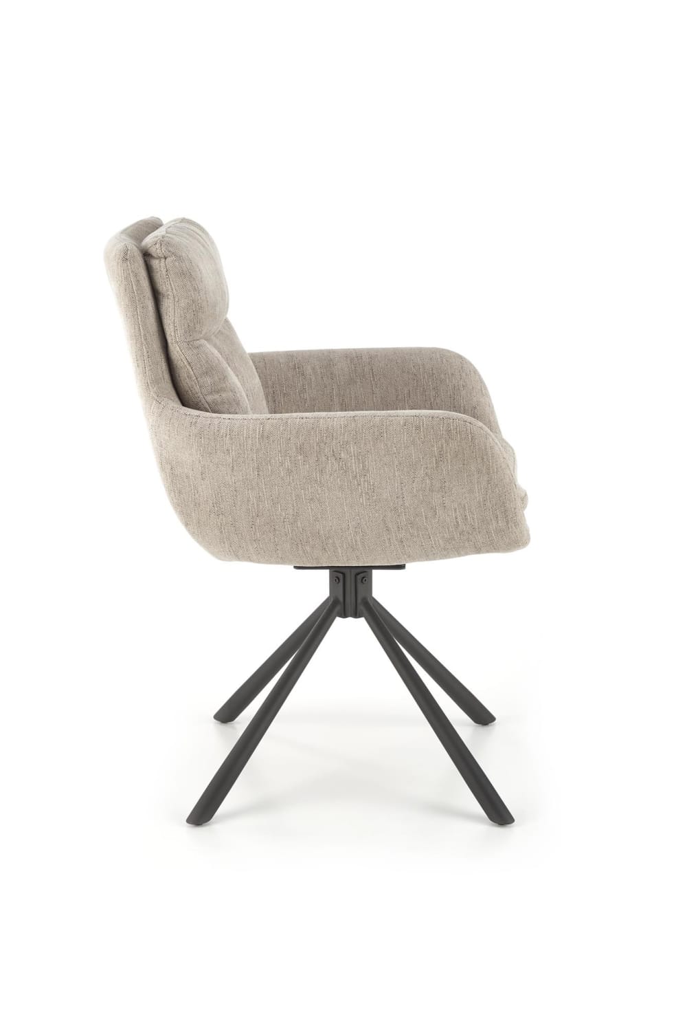 Gepolsterter, drehbarer Designerstuhl aus beigem Polyestergewebe