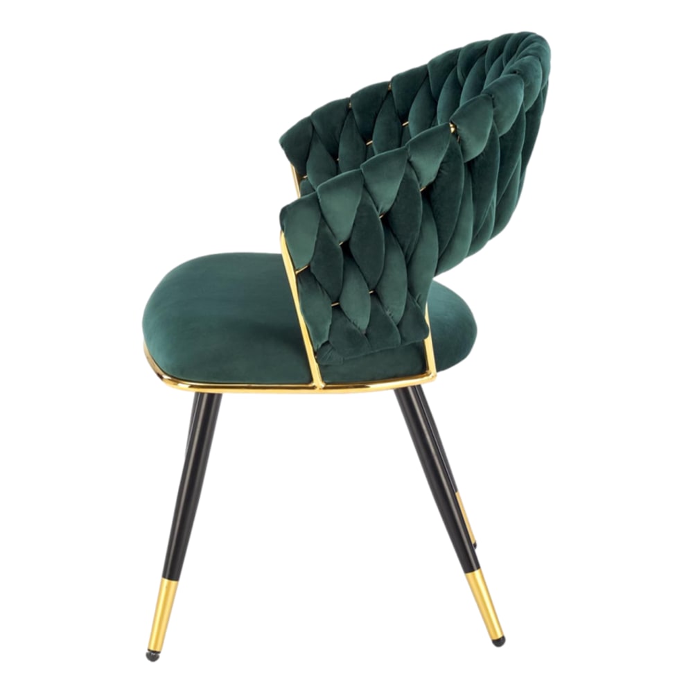 Designerstuhl aus grünem Samt mit goldenem und schwarzem Gestell
