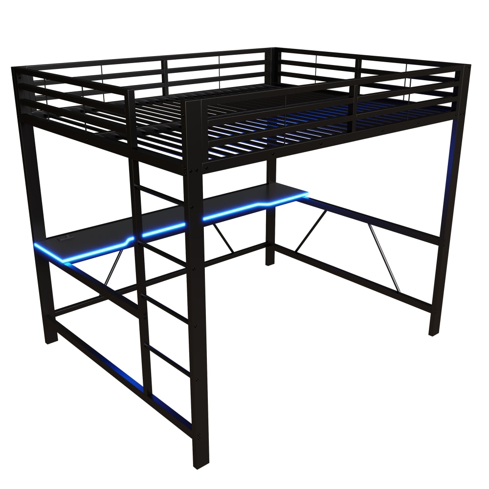 ComfortXL Gaming Hochbett mit Tisch LED USB Stahl schwarz 160x200 cm Stahl Baby