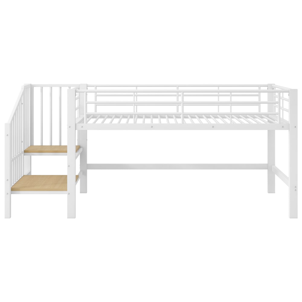 Halbhohes Bett mit Stauraumtreppe weiß 90x200 cm - Maisons Du