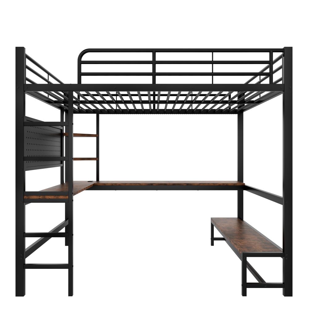 Hochbett 140x200 mit Schreibtisch, USB-C und LED aus Stahl,