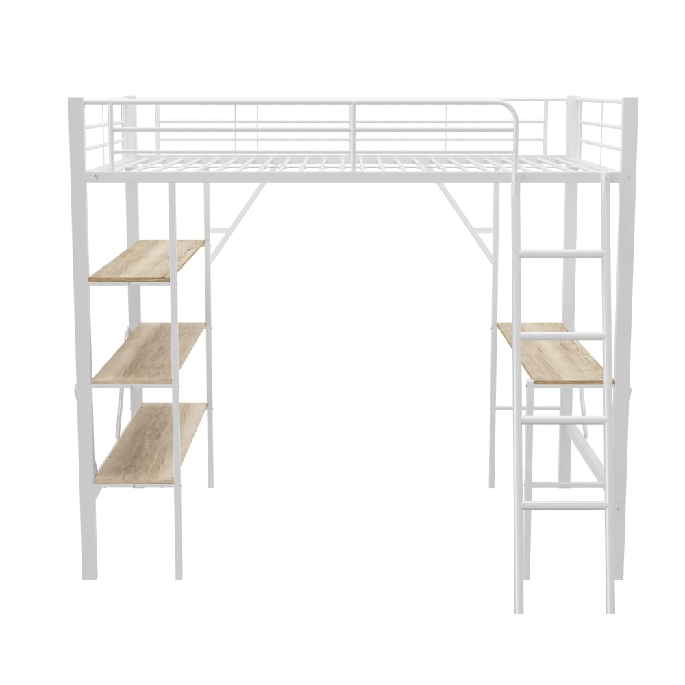 Kinderhochbett 90x200 cm mit Schreibtisch 3 Regalen Weiß -