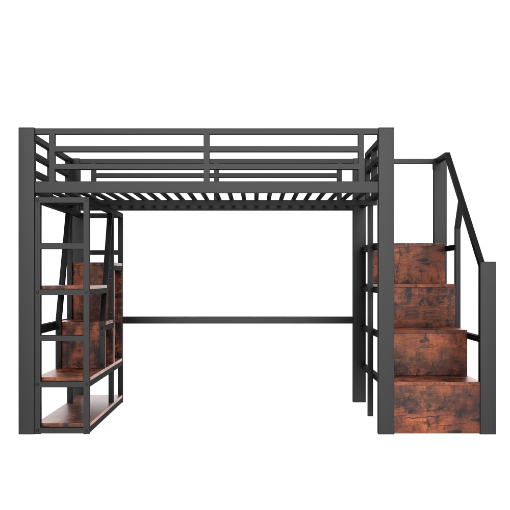 Hochbett mit L Schreibtisch Schubladen aus Stahl schwarz 140x200