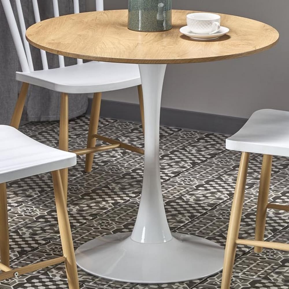 Skandinavischer runder Tisch in Eichenoptik, 80 cm - Maisons Du