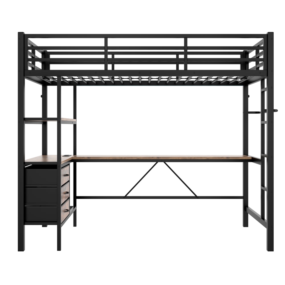 Kinderhochbett 90x200 cm mit Schreibtisch 3 Schubladen LED