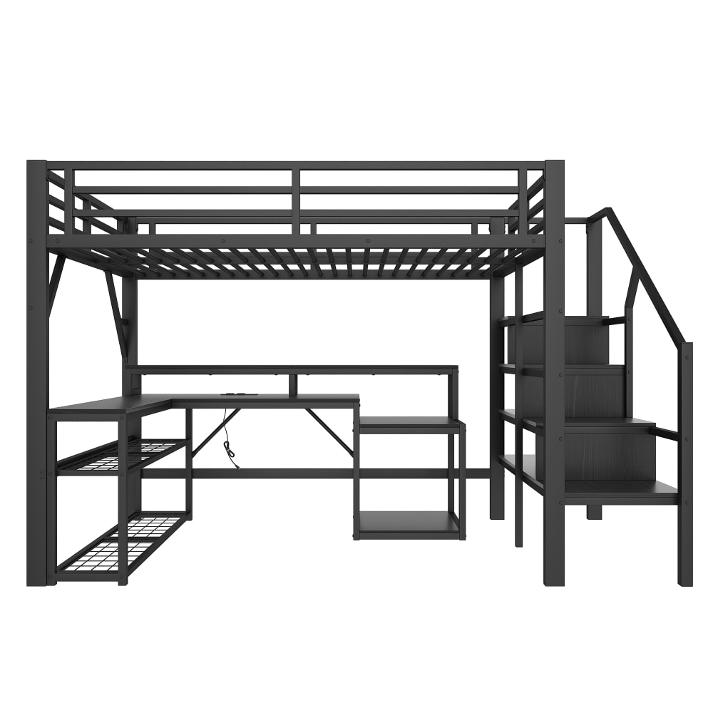 Kinderhochbett 140x200 Schreibtisch Stauraumtreppe USB LED