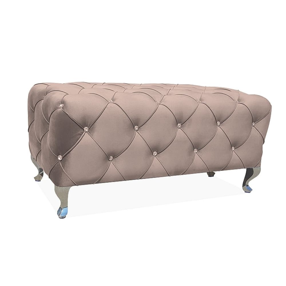 Pouf capitonné en velours - pieds