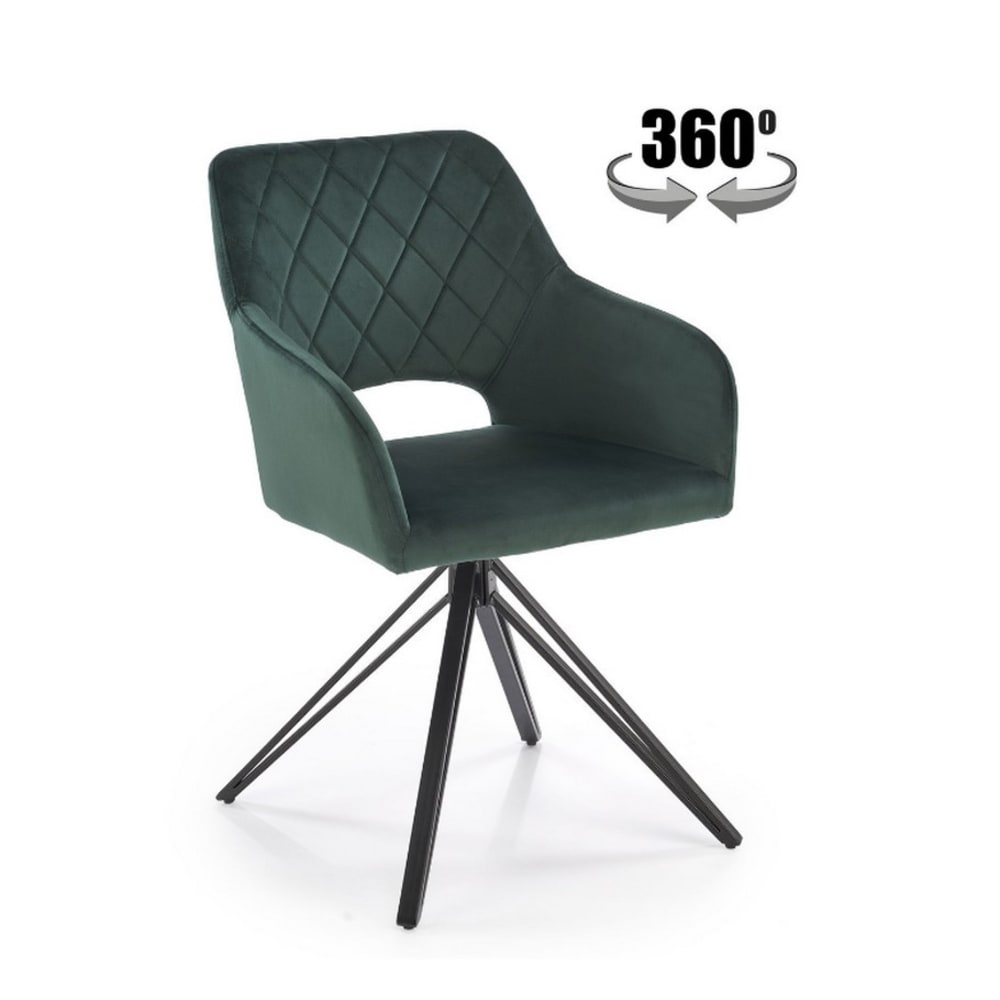 Chaise design pivotante en velours de polyester vert foncé