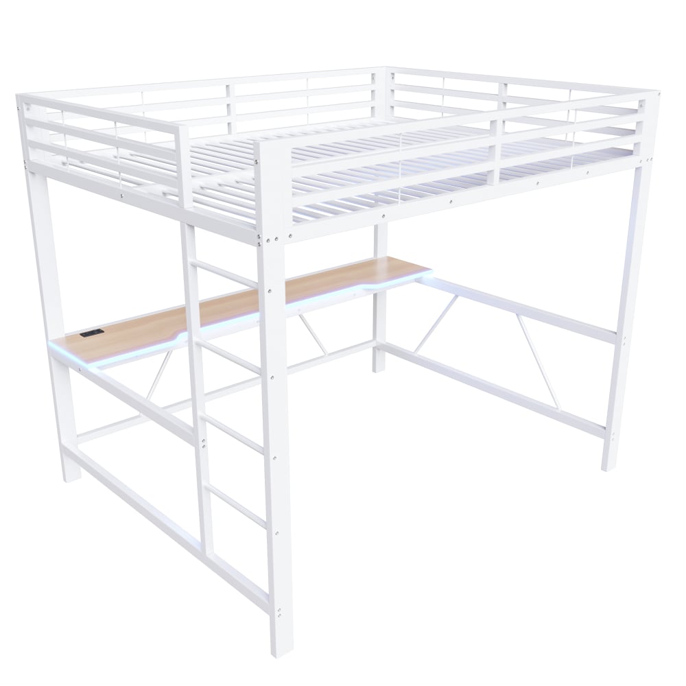 Lit mezzanine gaming bureau LED USB blanc 160x200 cm