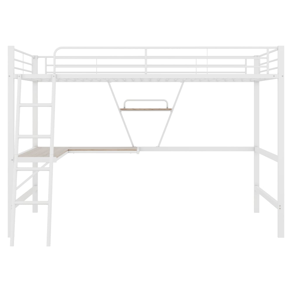 Hochbett aus Stahl mit Eckschreibtisch und Regal weiß 90x200 cm -