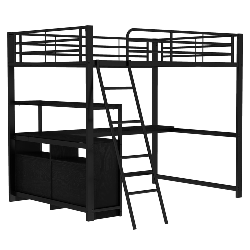 Hochbett 140x200 L Schreibtisch Schubladen aus schwarzem Stahl -
