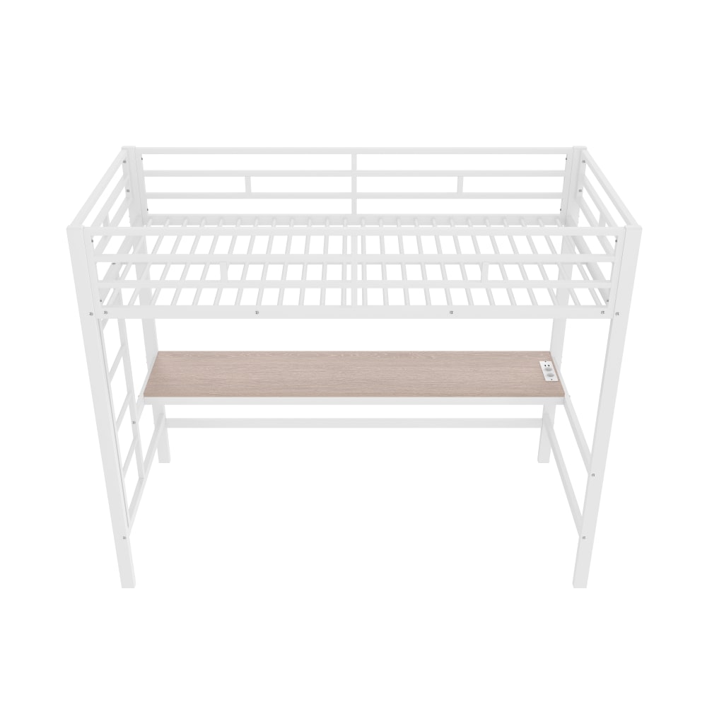 Kinderhochbett 90x200 mit Tisch, USB-C und LED aus weißem Stahl -