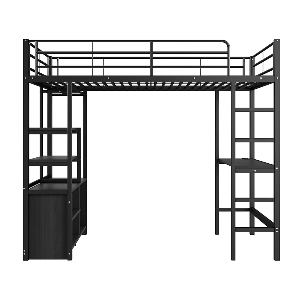 Hochbett 90x200 mit Schreibtisch, USB und Stauraum aus Stahl,