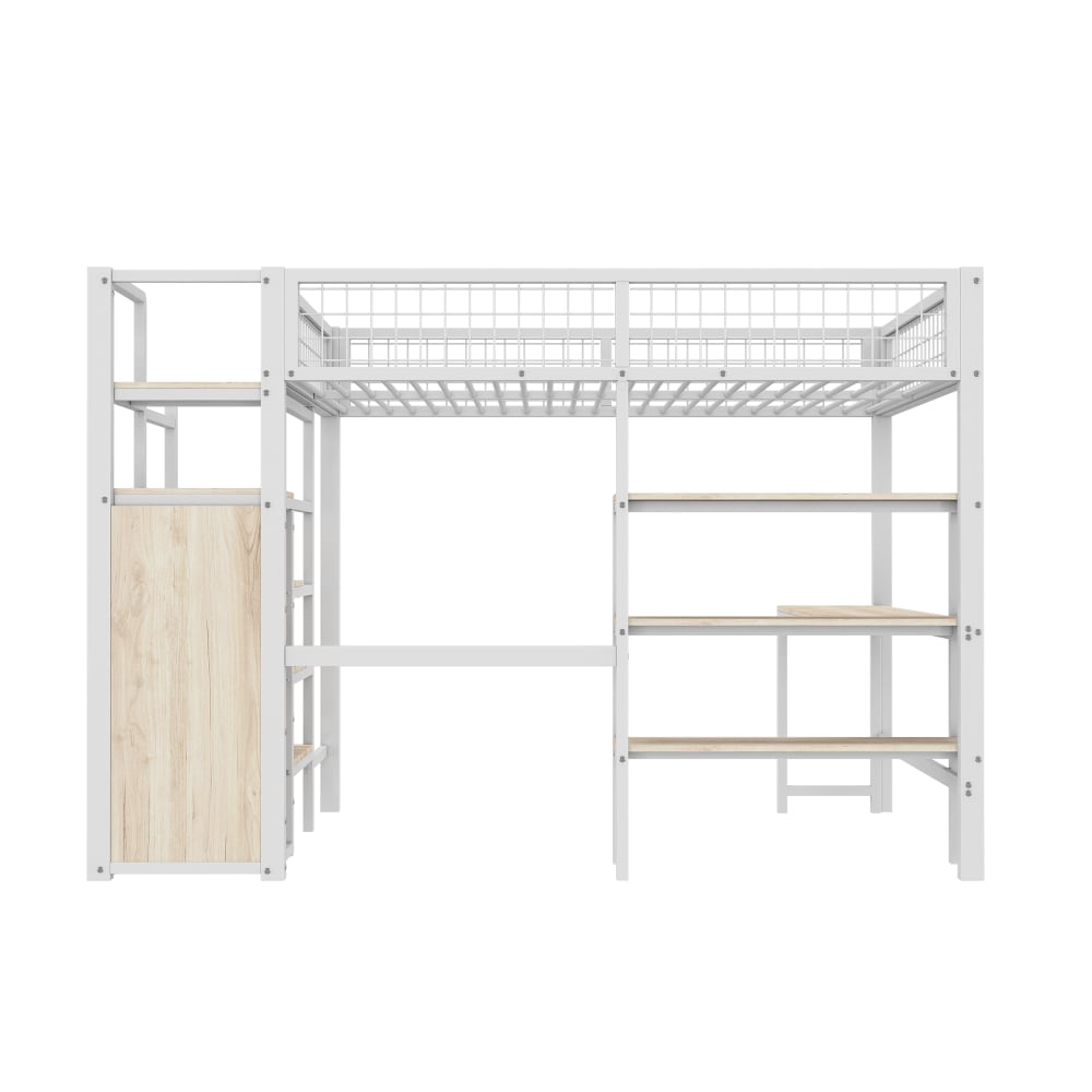 Kinderhochbett 140x200 Schreibtisch Schrank Regale weiß - Maisons