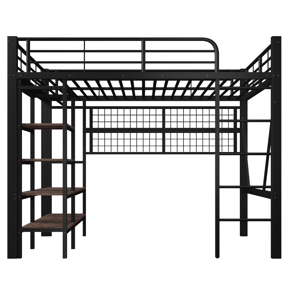 Kinderhochbett 140x200 cm mit LED und Kleiderstange Schwarz -
