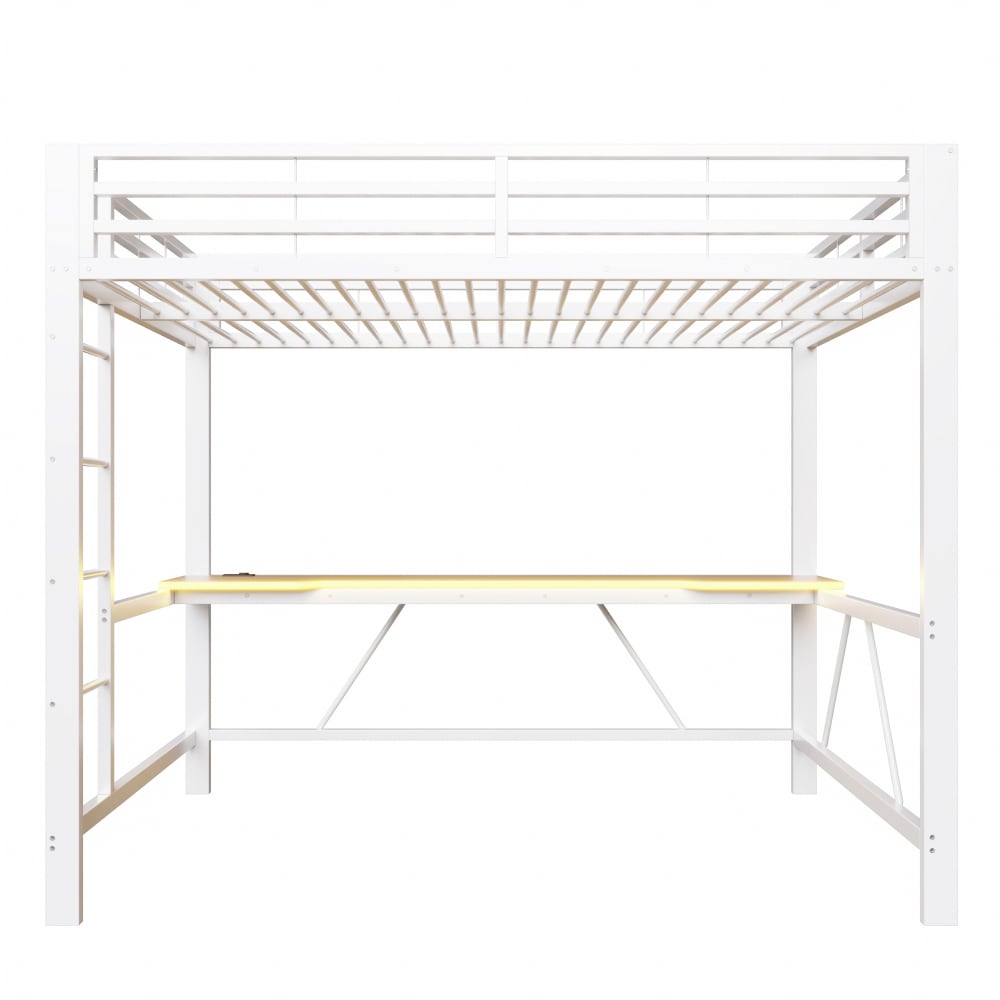 Gaming Kinderhochbett mit Tisch LED USB weiß 140x200 cm - Maisons