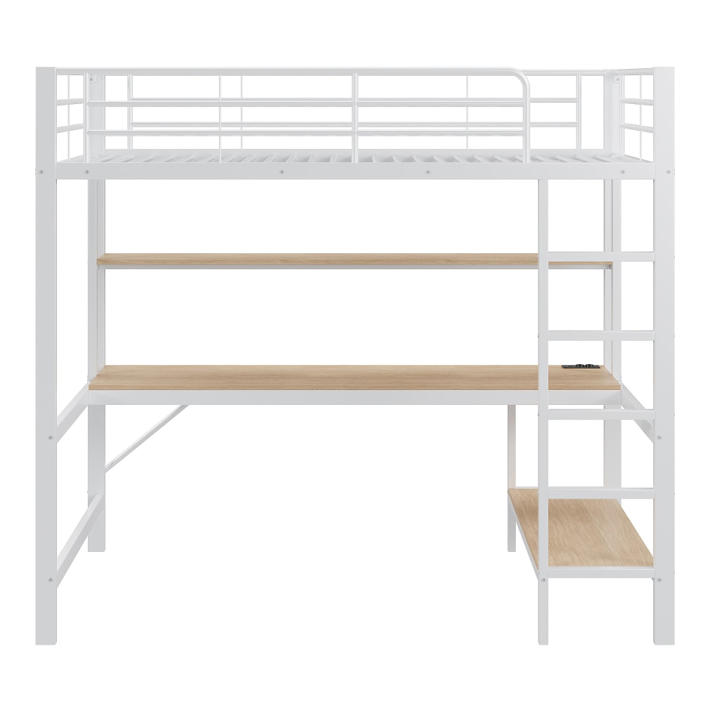 Kinderhochbett 90x200 cm mit Schreibtisch USB LED Weiß - Maisons