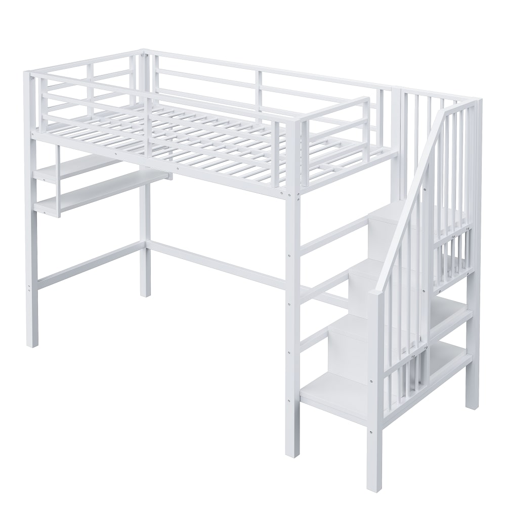 Kinderhochbett 90x200 cm mit Regalen und Stauraum Weiß - Maisons