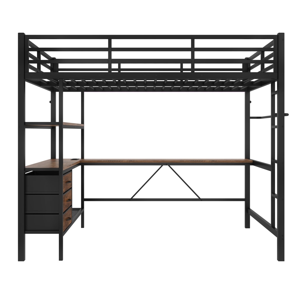 Kinderhochbett 140x200 Schreibtisch Schubladen USB LED schwarz -