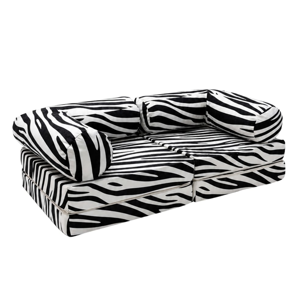 Canapé enfant 2 en 1 modulable 142 cm, motif zèbre