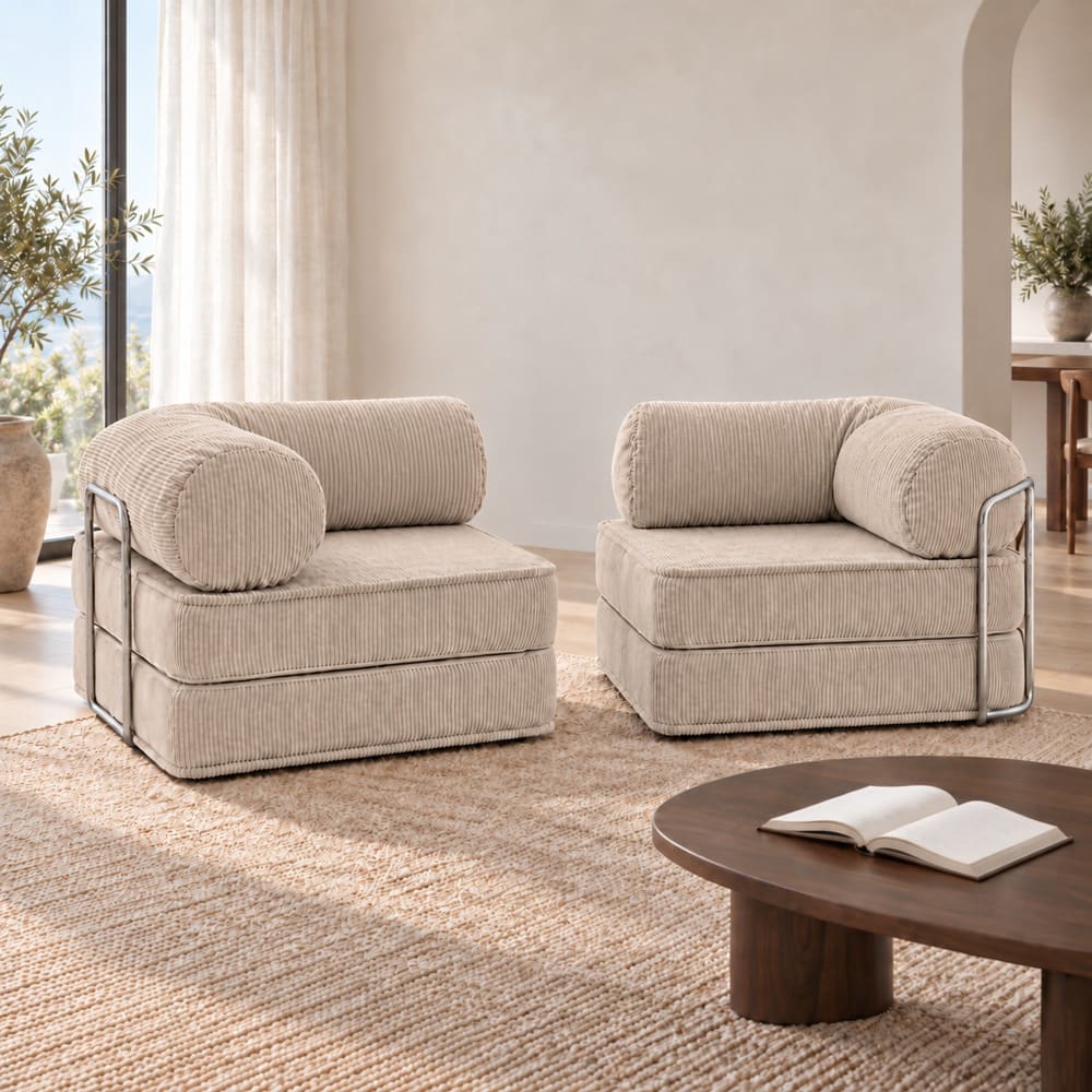 Modulares 2-Sitzer-Schlafsofa aus Cordstoff, beige - Maisons Du