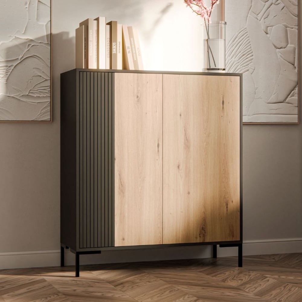 Buffet haut noir et bois l. 100cm x h. 129