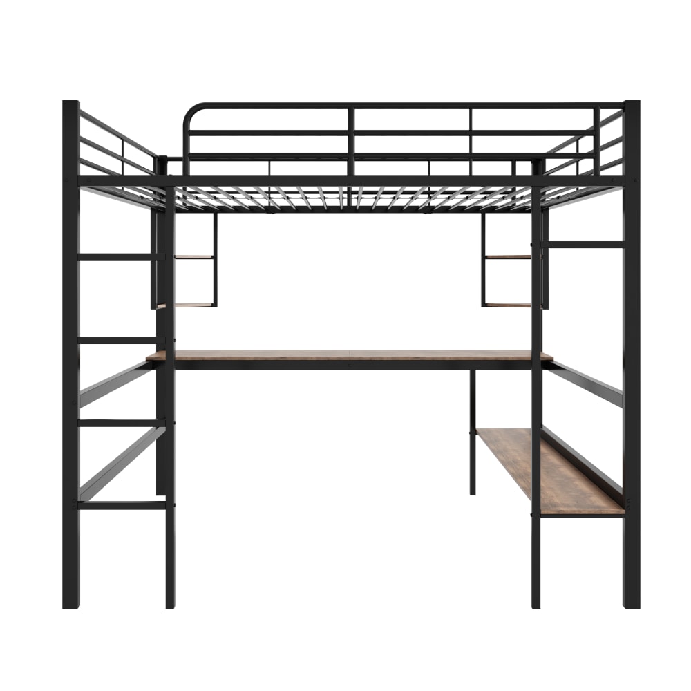 Hochbett 140x200 mit Schreibtisch und Bücherregal aus Stahl,